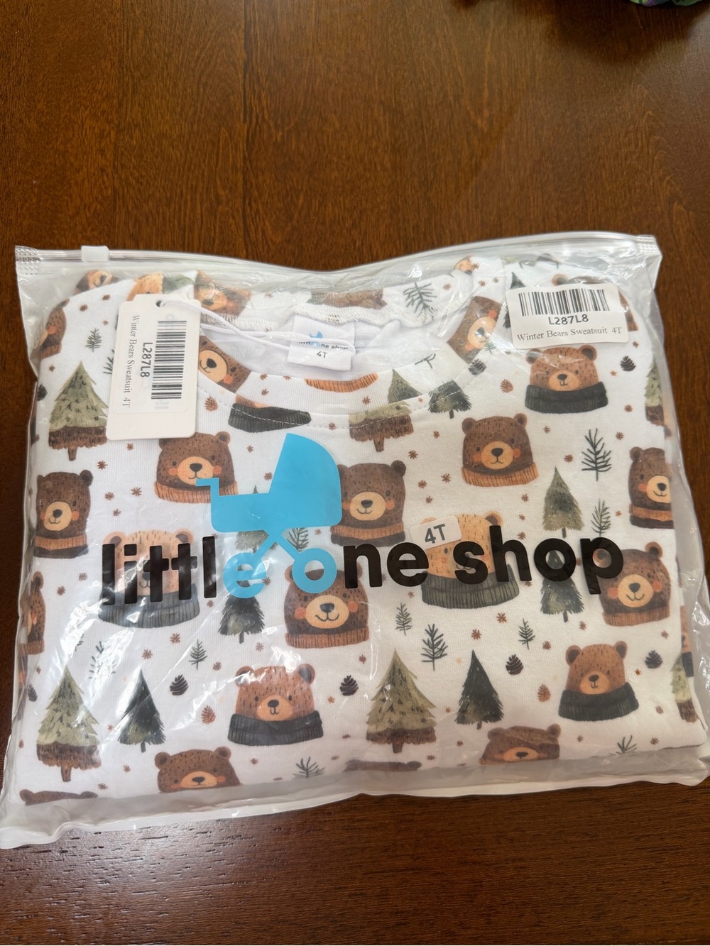 Little One Shop Winter Bears sweatsuit- White with Brown Bears